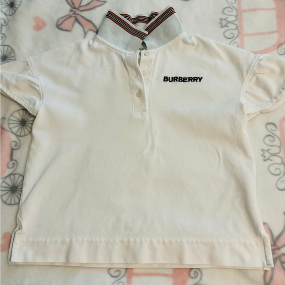Burberry White Polo with Striped Ribbed Collar